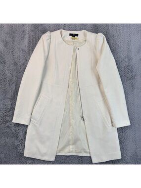 H&M Womens Size 4 Small Crepe Single Breasted Longline Blazer Coat Preppy Cream